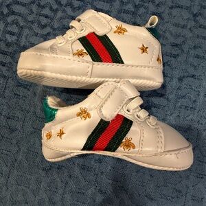 Stylish Kids White Sneakers with Gold bee GG Accents